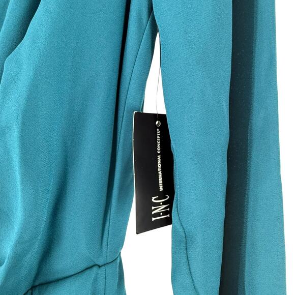 INC Dress Long Sleeve Size XS Mosaic Green Collared Faux Wrap V Neck NEW Draped - Picture 4 of 11